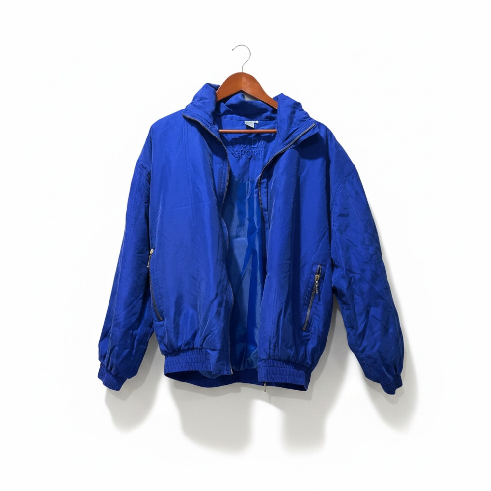 Vintage 90s Fuda Sport Royal Blue 100% Silk shell Bomber Jacket